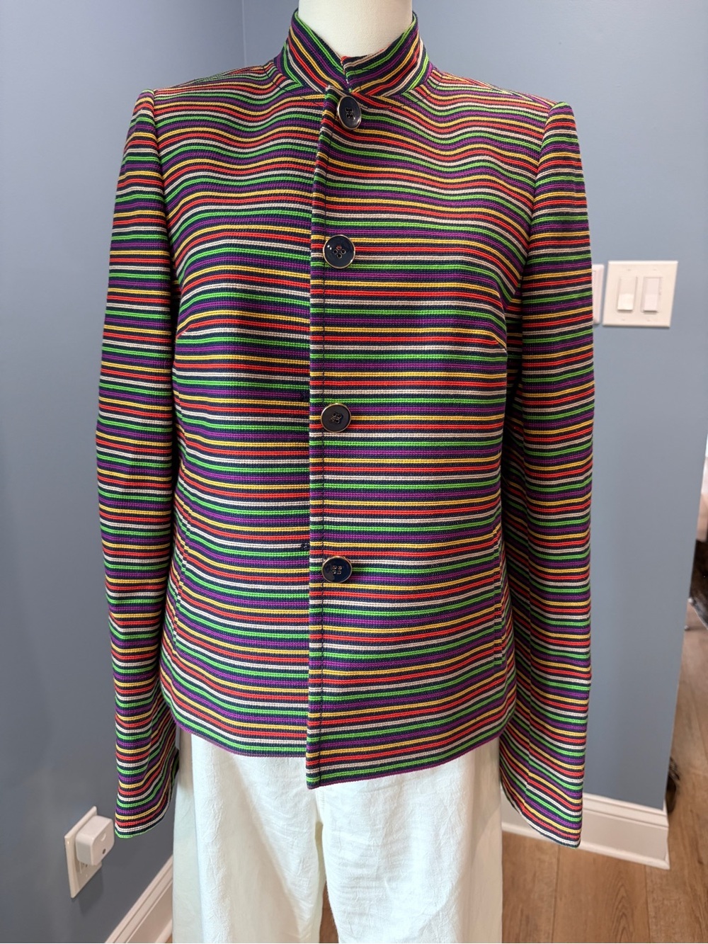 Talbots Multicolor Striped Mandarin Collar Jacket Blazer Size 4